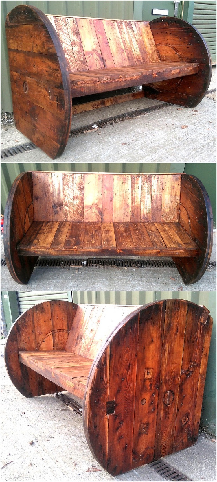 recycled pallet cable reel bench