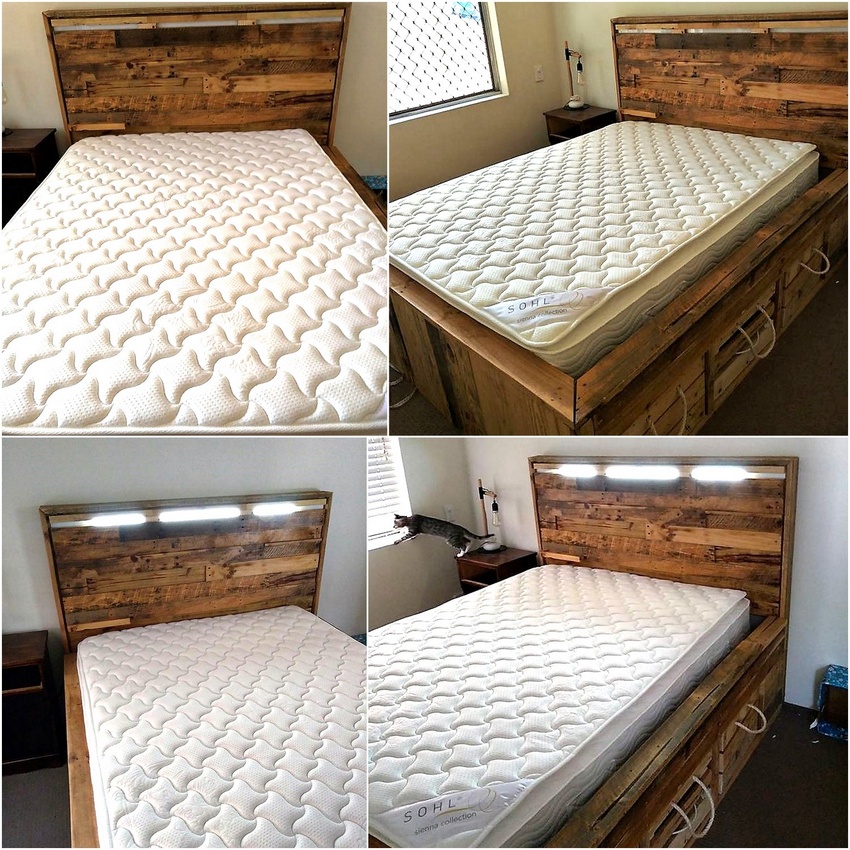 Recycled Pallets Bed with Headboard Light