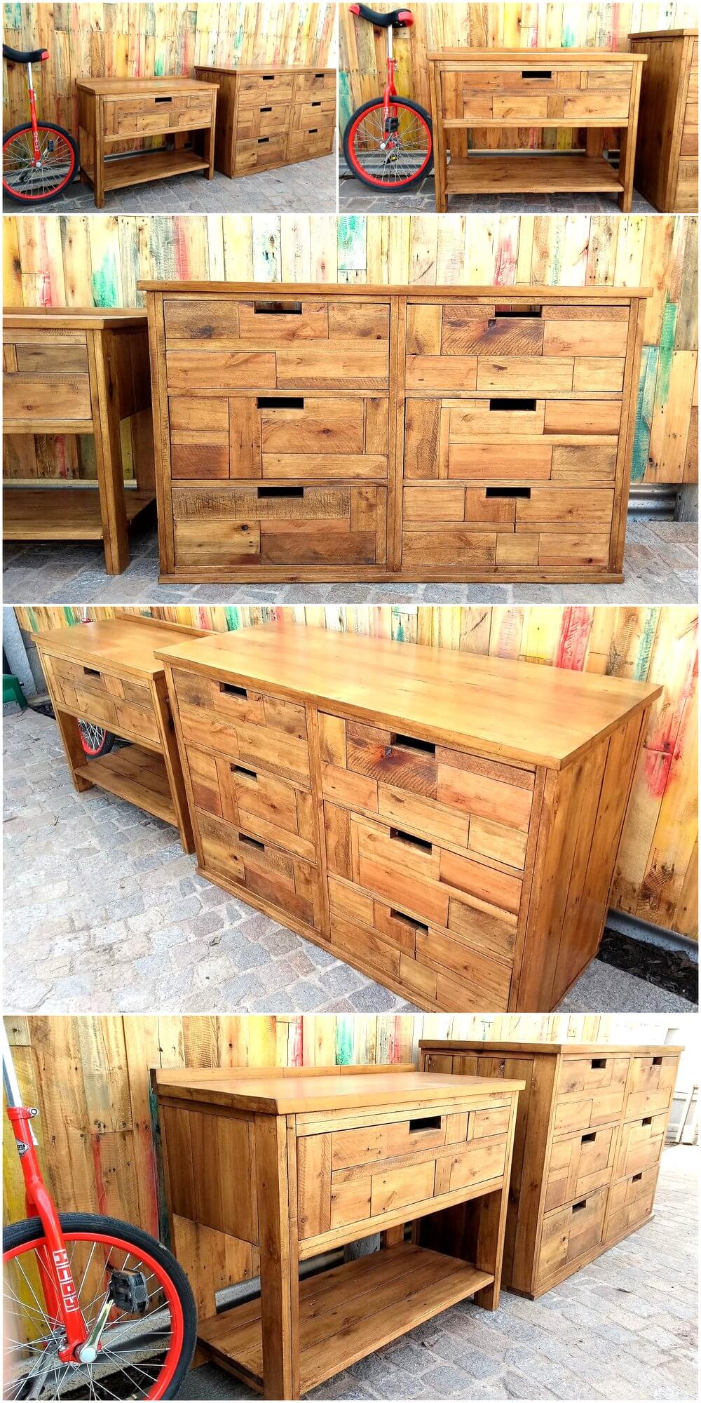 Wooden Pallets Made Dresser with Side Table | Wood Pallet ...