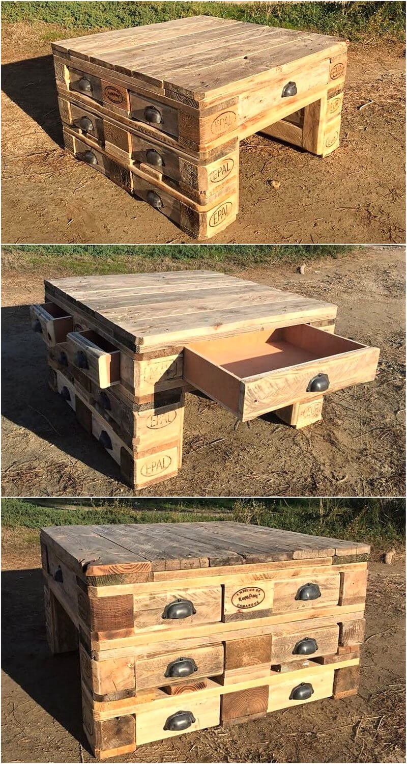 pallets table with drawers