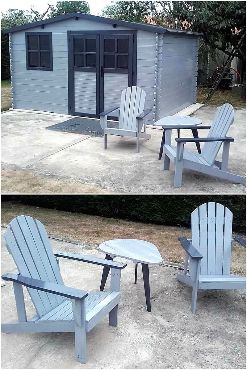 pallets garden cabin and chairs