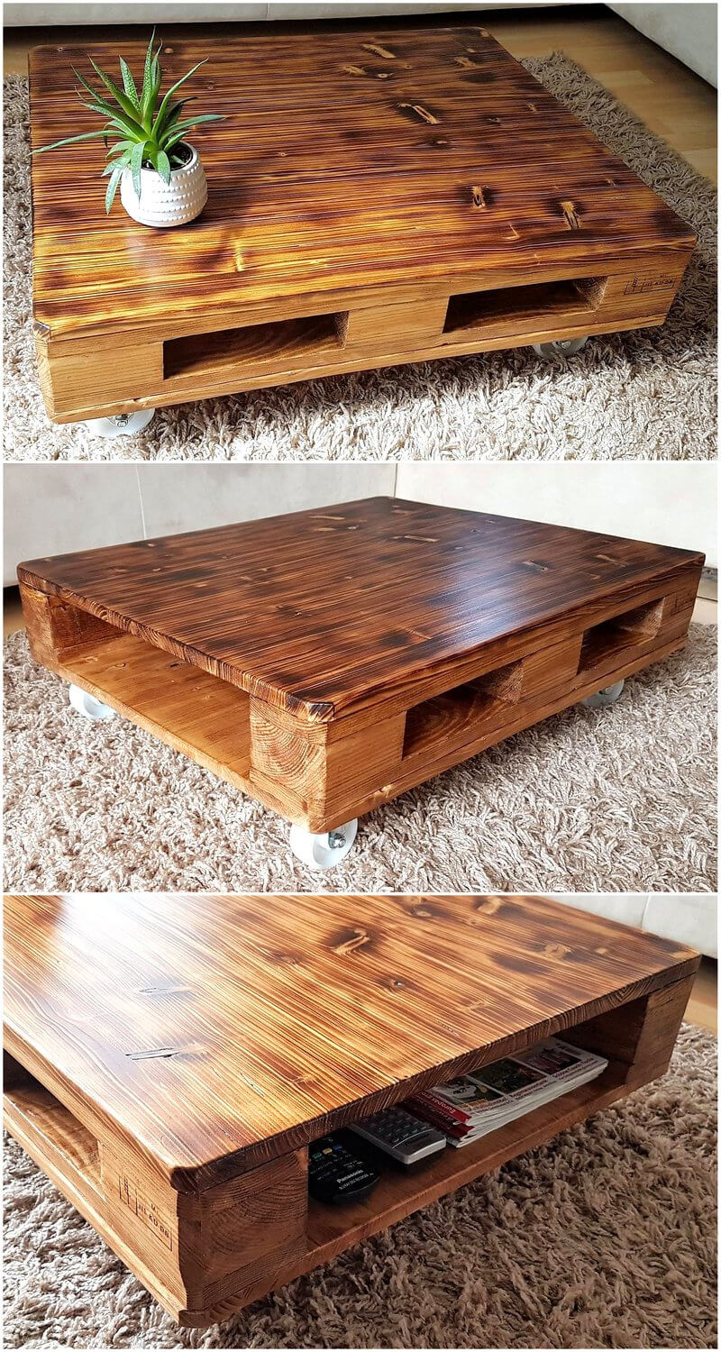 pallets rustic coffee table on wheels