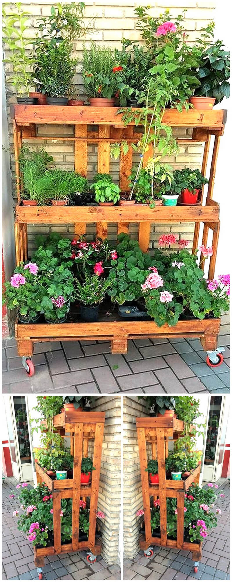 pallets wooden pots stand plan
