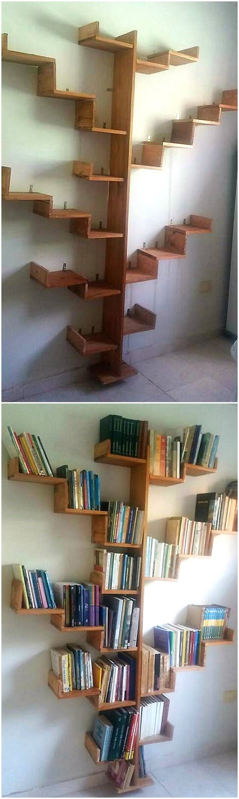wood pallets made wall bookshelf tree