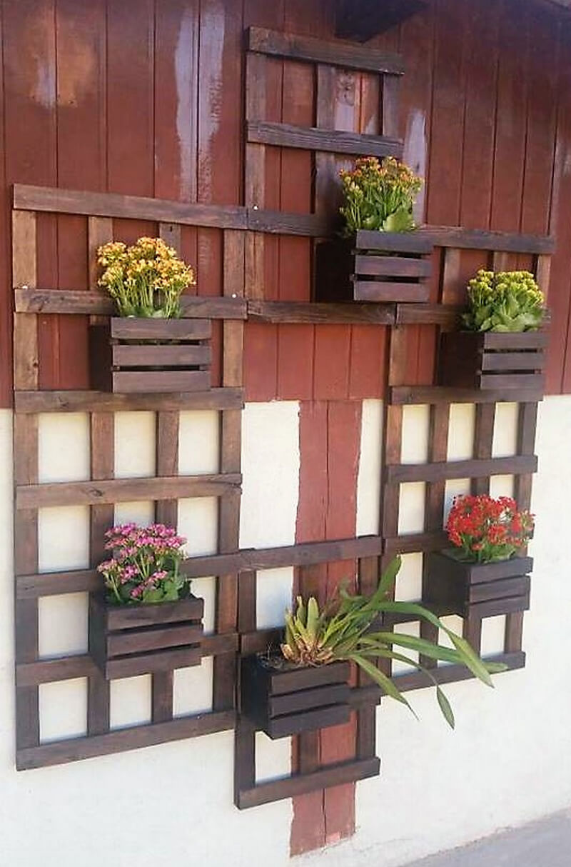 pallet wooden wall decor pots stand