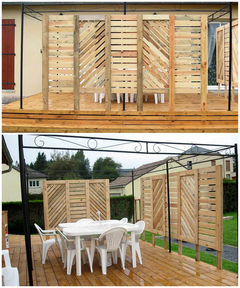 recycled pallets garden terrace with privacy wall