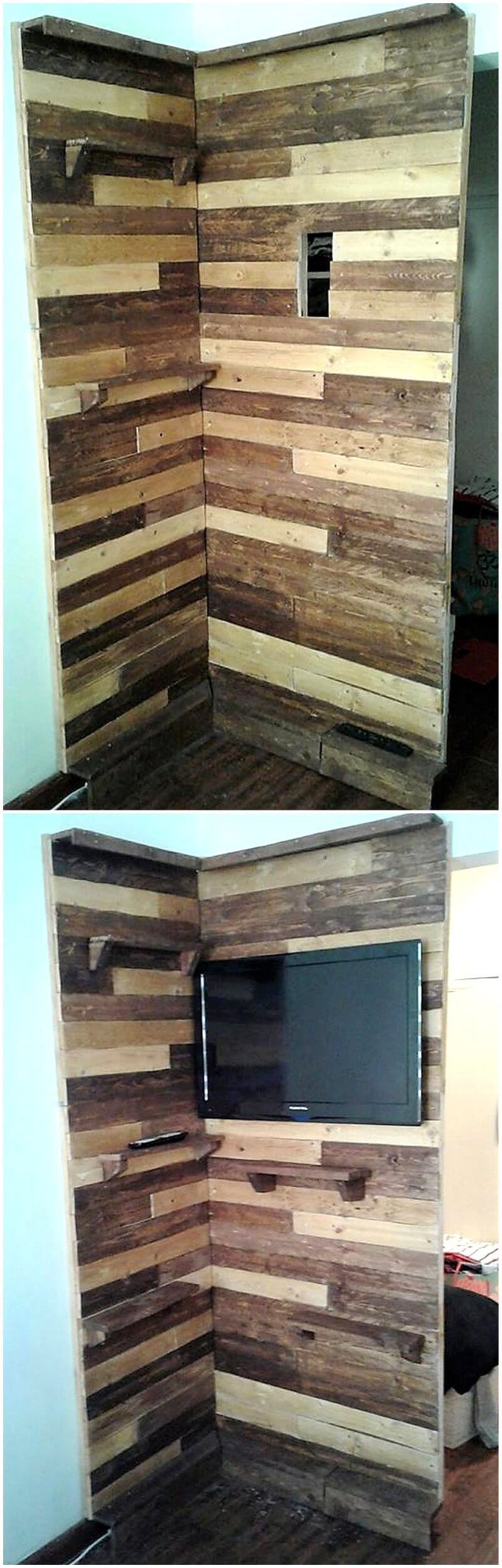 wood pallet room divider cum tv stand
