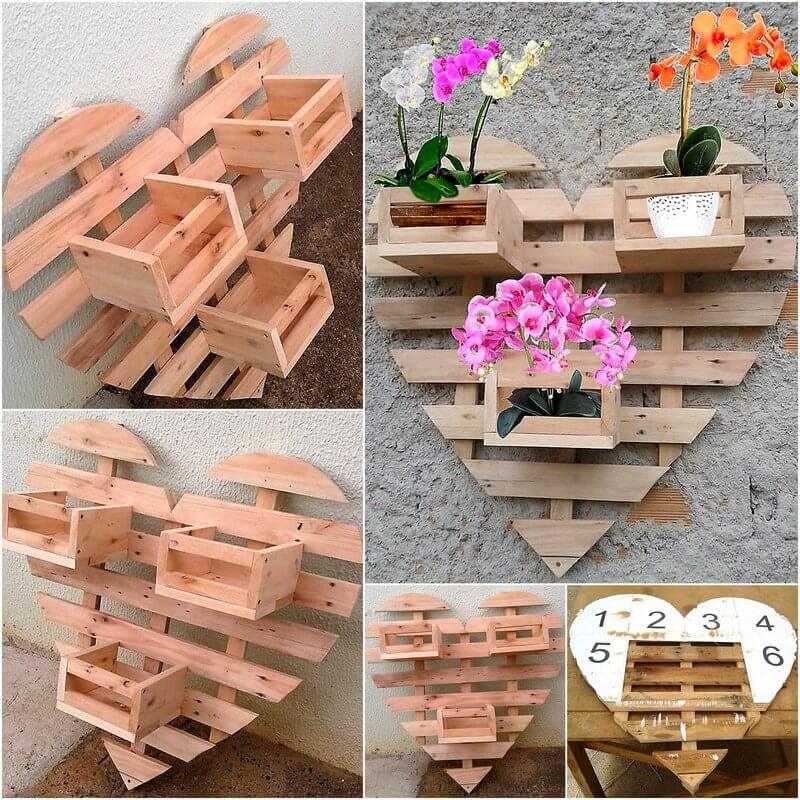 DIY wood pallets wall pots heart stand