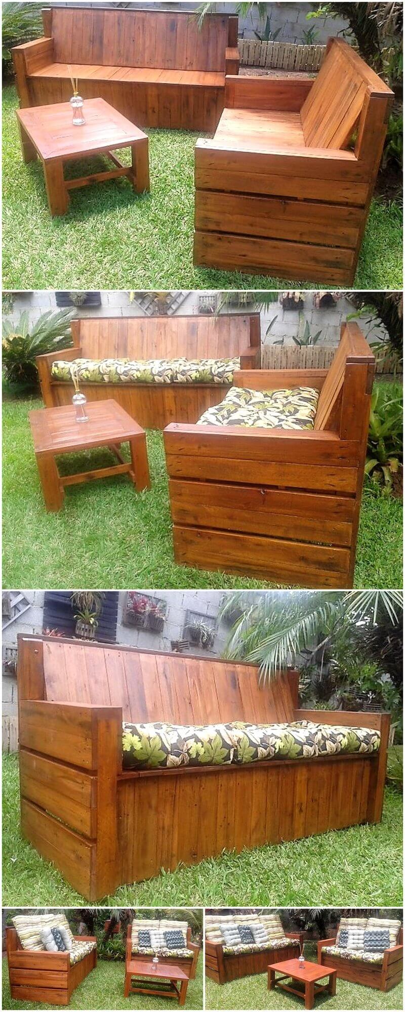pallets wooden garden furniture set