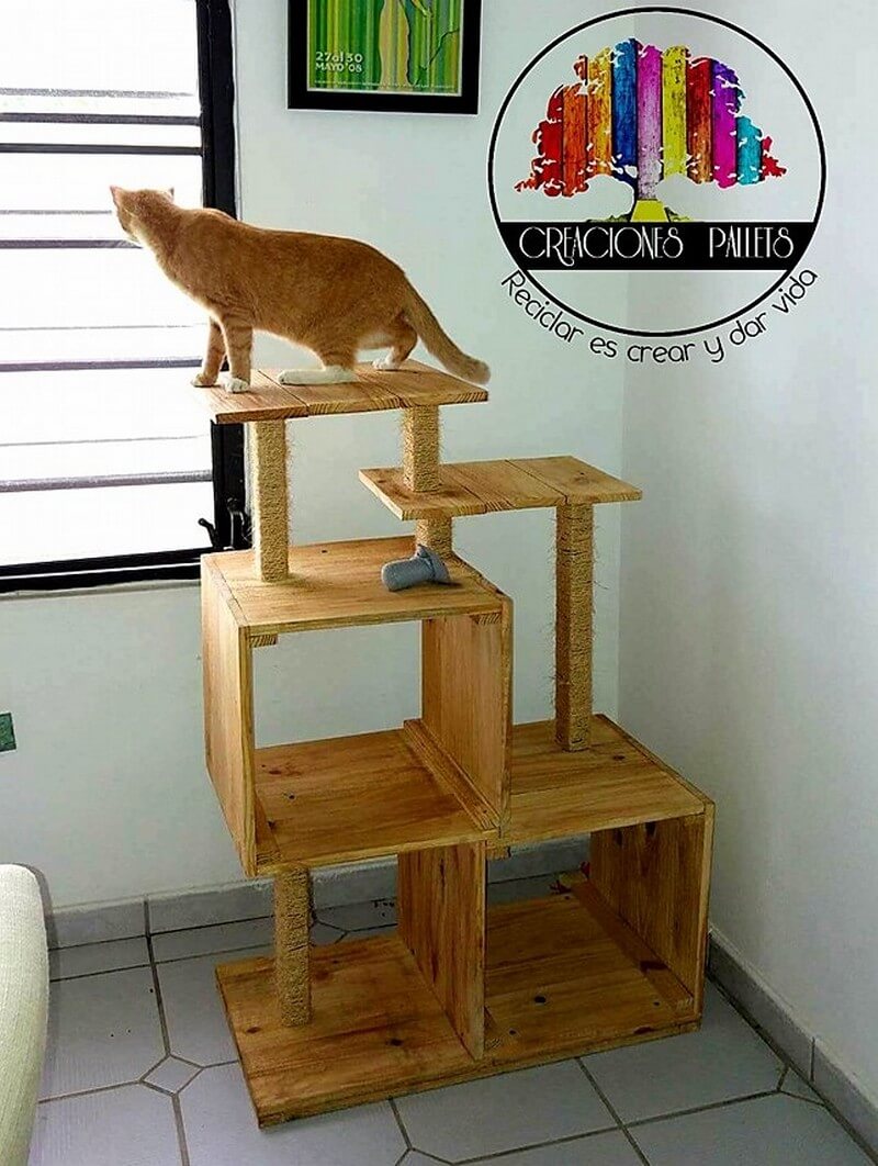 wood pallet cats play tree