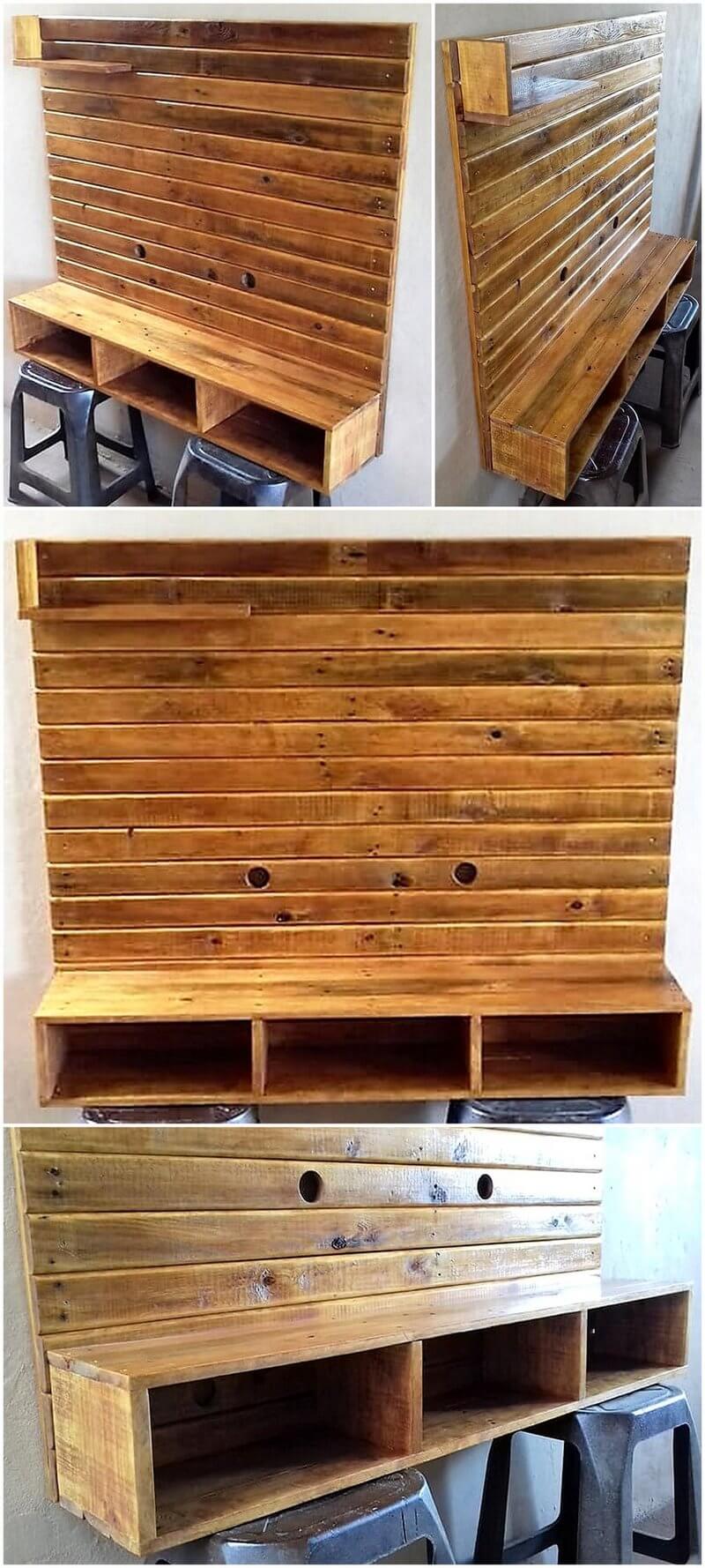 wooden pallets wall hanged tv stand