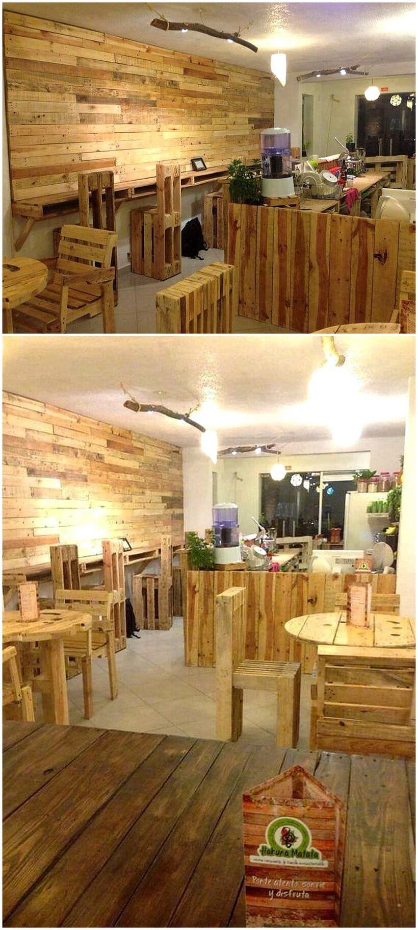 wood pallets works at cafe