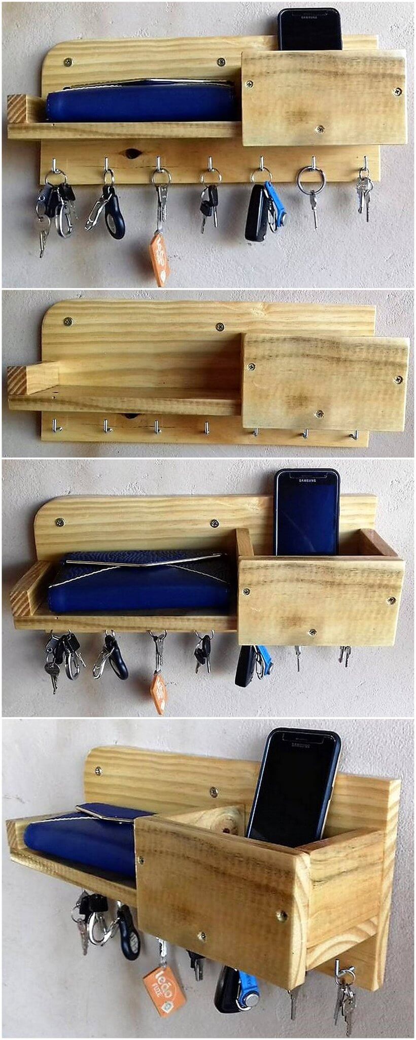 wooden pallet key and mobile holder shelf