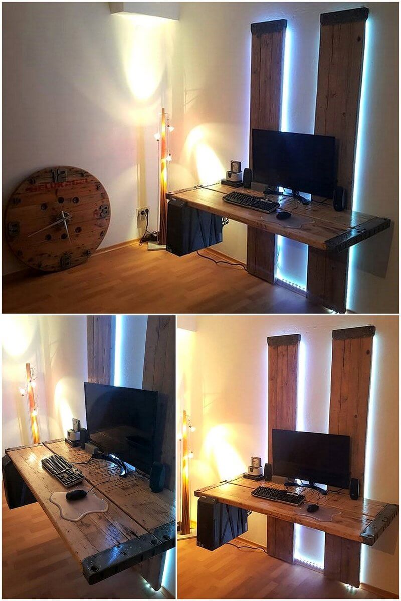 pallet wall attached pc table