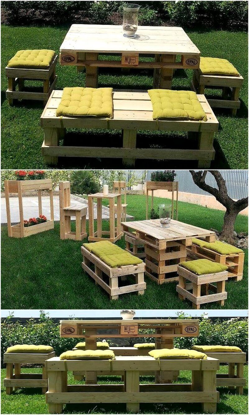 reused pallet garden furniture set